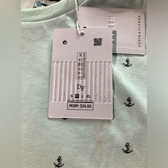 NWT Denim & Flower Ricky Singh Mint Green T-Shirt with Nautical Anchor size M - Picture 2 of 6